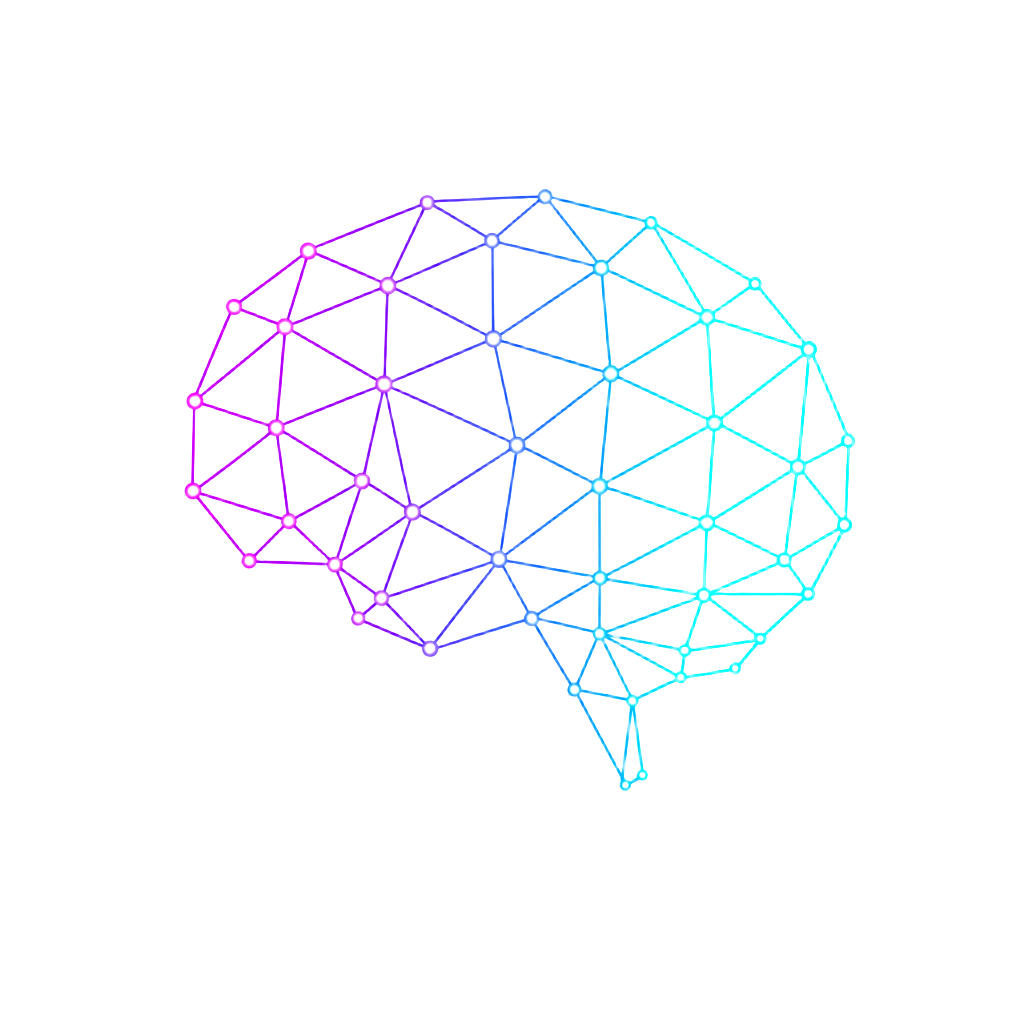 Cérebro de rede neural em roxo e ciano